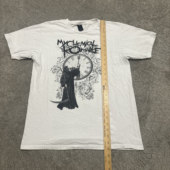 My Chemical Romance Shirt Mens Size Medium White Romance Grim Reaper Clock - Picture 4 of 5